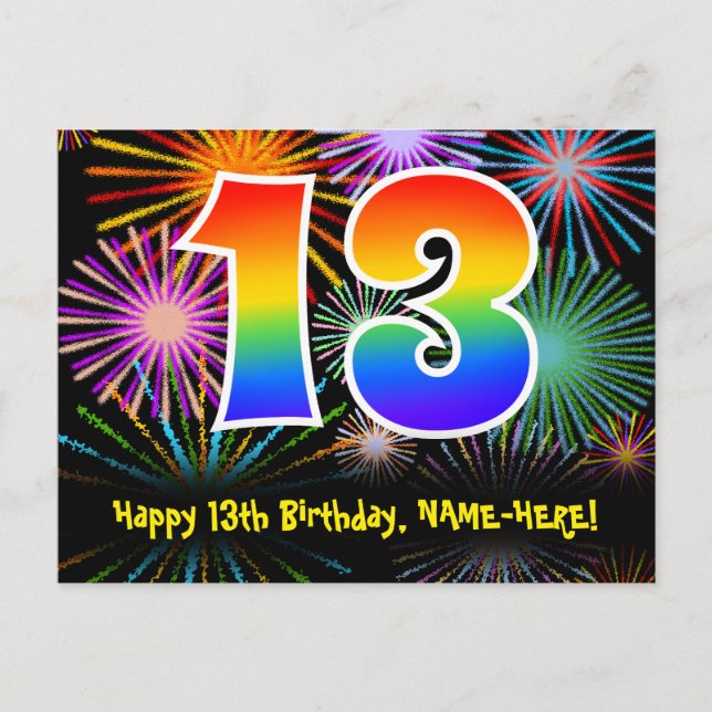 Carte Postale 13e anniversaire - Fun Motif Fireworks + Rainbow 1 (Devant)