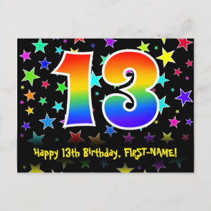 Carte Postale 13e anniversaire : Fun Stars Motif, Rainbow 13, No