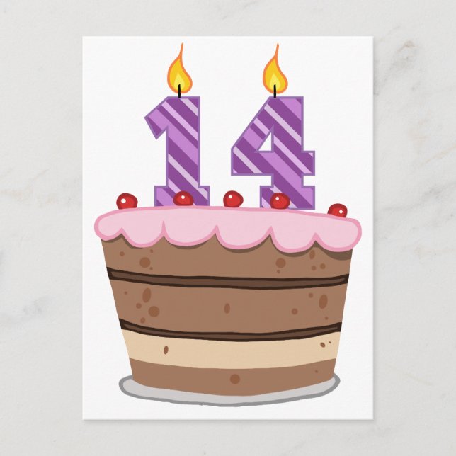 Carte Postale 14 ans sur le gâteau d'anniversaire (Devant)