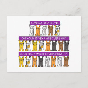 Carte Postale 15 Anniversaire du travail Félicitations chats mig
