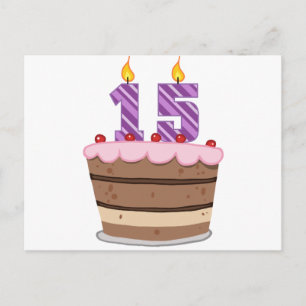 Carte Postale 15 ans sur le gâteau d'anniversaire