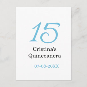 Carte Postale 15e anniversaire de quinceanera bleu noir lettre n