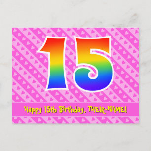 Carte Postale 15e anniversaire : Pink Stripes & Hearts, Arc-en-c