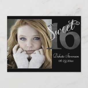 Carte Postale 16 ans Parties scintillant Silver Grey Faux 16e
