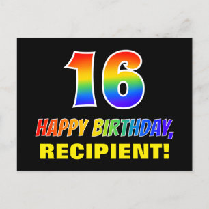 Carte Postale 16e anniversaire : Bold, amusant, simple, arc-en-c