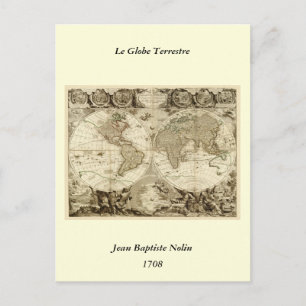Carte Postale 1708 World Map by Jean Baptiste Nolin