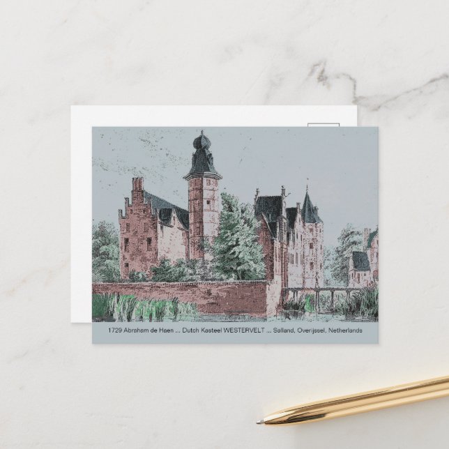 Carte Postale 1729 A. de Haen Néerlandais Kasteel WESTERVELT Car (Devant/Arrière en situation)