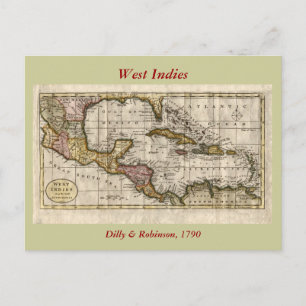 Carte Postale 1790 Map of The West Indies by Dilly and Robinson