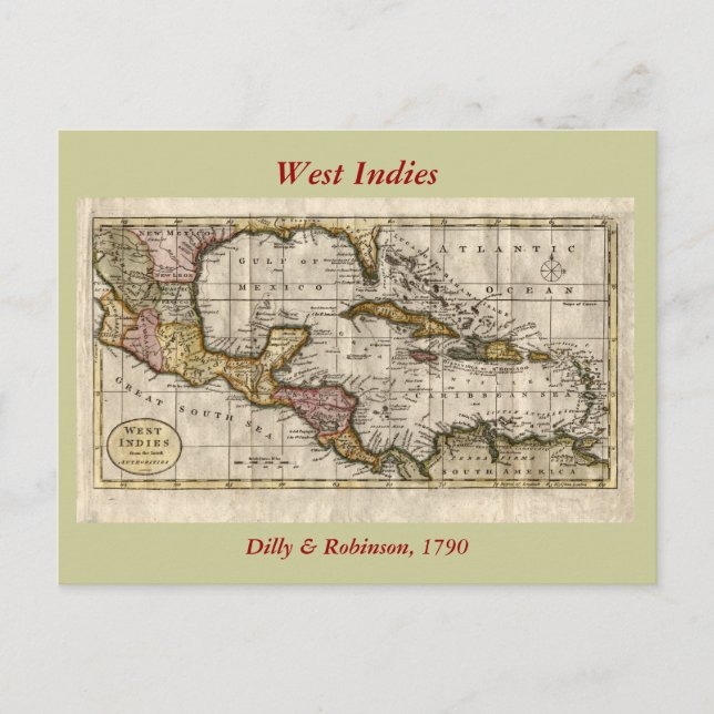 Carte Postale 1790 Map of The West Indies by Dilly and Robinson (Devant)
