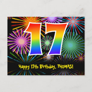 Carte Postale 17e anniversaire - Fun Motif feux d'artifice + Arc