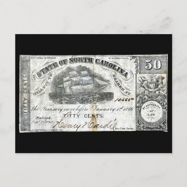Carte Postale 1862 Caroline du Nord 50 Cent Note (Devant)