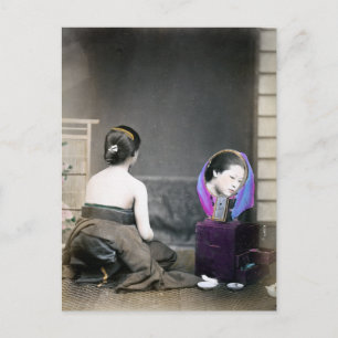Carte Postale 1870 Femme japonaise dans la salle à manger