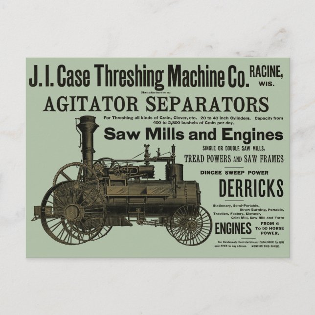 Carte Postale 1889 Threshing Machine Moteur à vapeur Ferme agric (Devant)