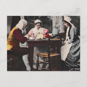 Carte Postale 1898 Premier dîner d'action de grâces Vintage