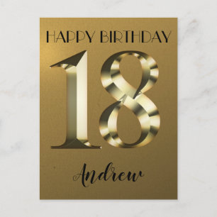 Carte Postale 18e anniversaire d'or métallique