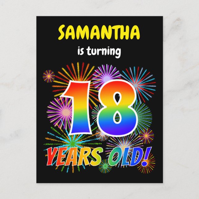 Carte Postale 18e anniversaire - Fun Fireworks, Rainbow Look "18 (Devant)