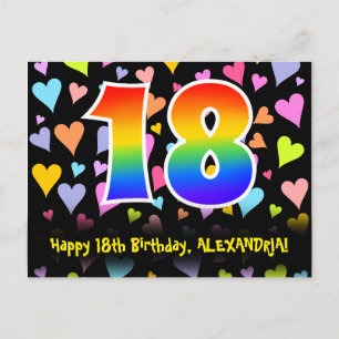 Carte Postale 18e Anniversaire : Motif coeurs amusants, Arc-en-c