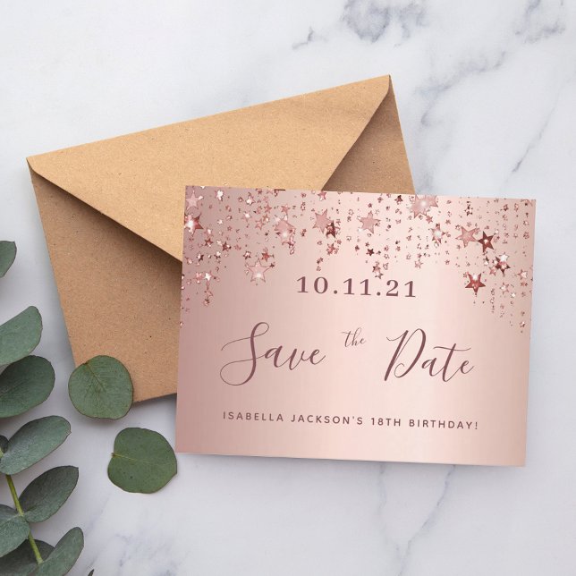 Carte Postale 18e anniversaire rose or étoiles blush enregistrer (Créateur téléchargé)