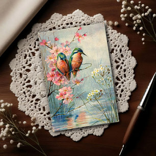 Carte Postale 1907 Martin-pêcheurs et fleurs vintage