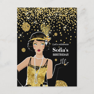 Carte Postale 1920 invitation flapper girl, fête d'anniversaire