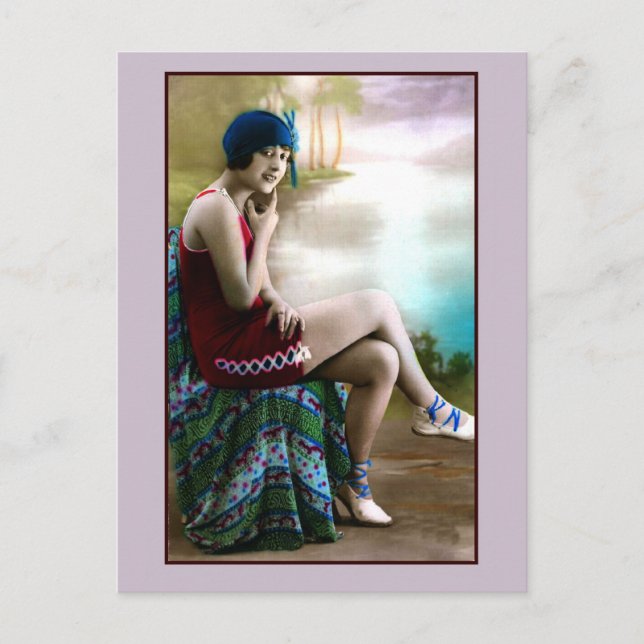 Carte Postale 1920s Baignade beauté, fille flippante (Devant)