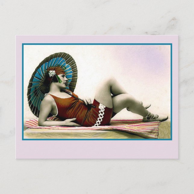 Carte Postale 1920s Baignade beauté, fille flippante (Devant)