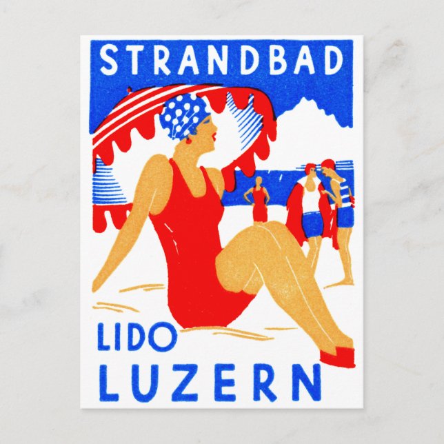 Carte Postale 1929 Art Déco Strandbad Lido Luzern (Devant)