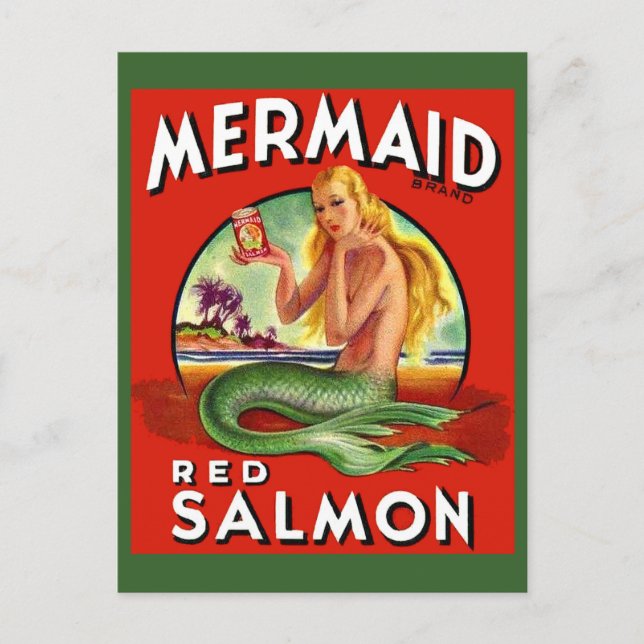Carte Postale 1940 Mermaid Saumon peut imprimer étiquette (Devant)