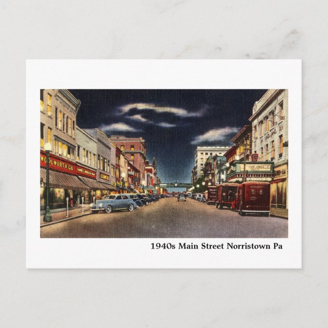 Carte Postale 1940, rue principale de Norristown (Devant)