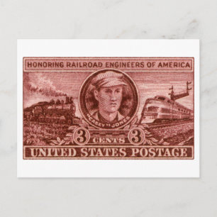 Carte Postale 1950 Timbre du chemin de fer Casey Jones