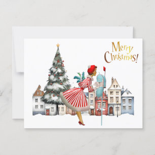 Carte Postale 1950 Vintage dame publiant des voeux de Noël