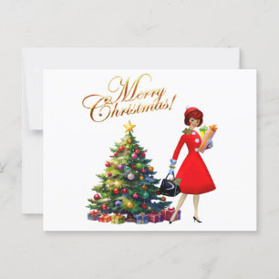 Carte Postale 1950 Vintage Lady Christmas Shopping pour cadeaux