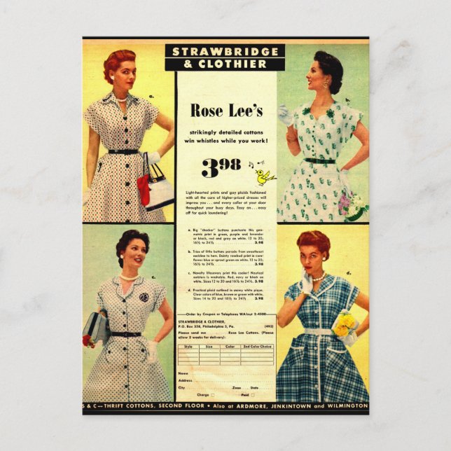 Carte Postale 1953 vente de vêtements Strawbridge & Clothier (Devant)