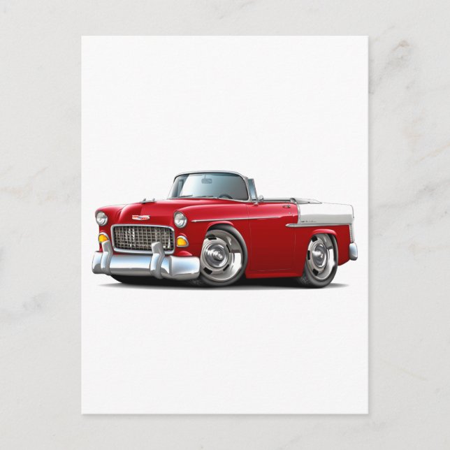 Carte Postale 1955 Chevy Belair Red-White Convertible (Devant)