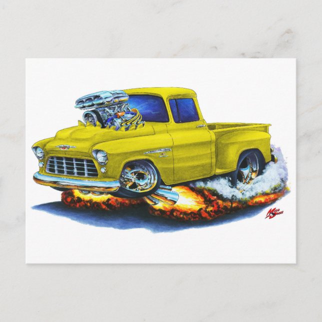 Carte Postale 1955 Chevy Stepside Pickup Camion jaune (Devant)