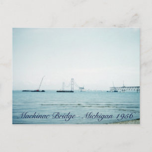 Carte Postale 1956 Construction du pont Mackinac Michigan