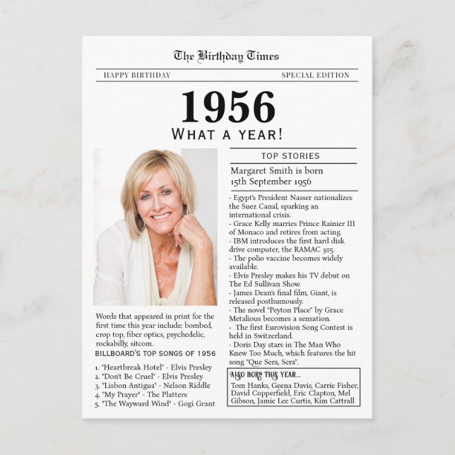 Carte Postale 1956 Newspaper Birthday  (Devant)