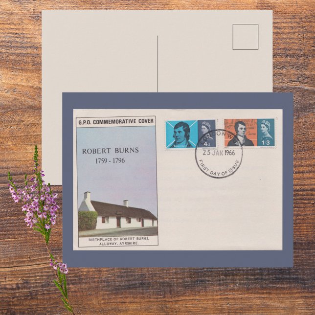 Carte Postale 1966 Robert Burns First Day Cover Antique Literary (Robert Burns Poet Commemorative First Day Cover Vintage Royal Mail Postage Stamps Pen Pal Letter)