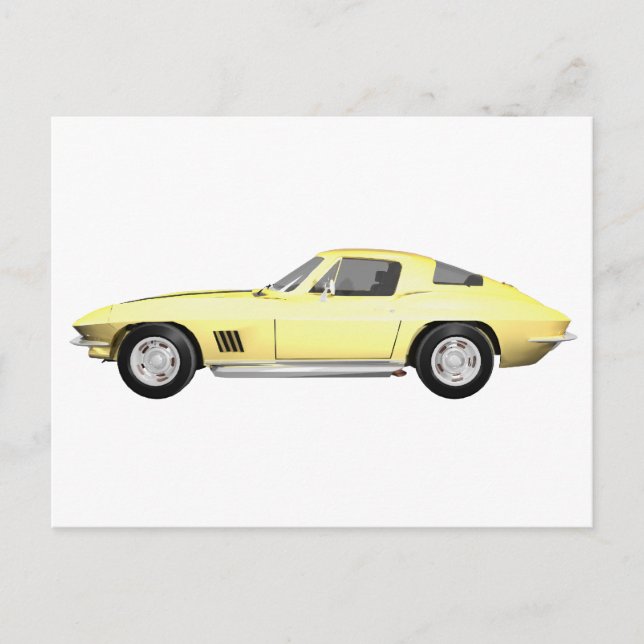Carte Postale 1967 Corvette Sports Car : Finition jaune (Devant)