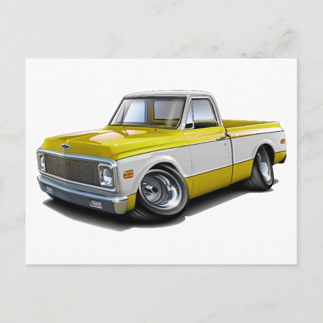 Carte Postale 1970-72 Camion Chevy C10 jaune-blanc (Devant)