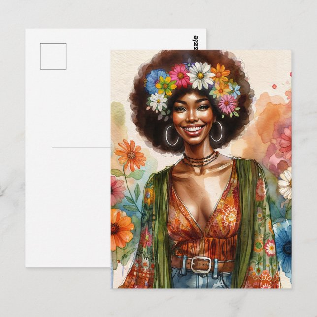 Carte Postale 1970s African American Woman With Afro (Devant / Derrière)