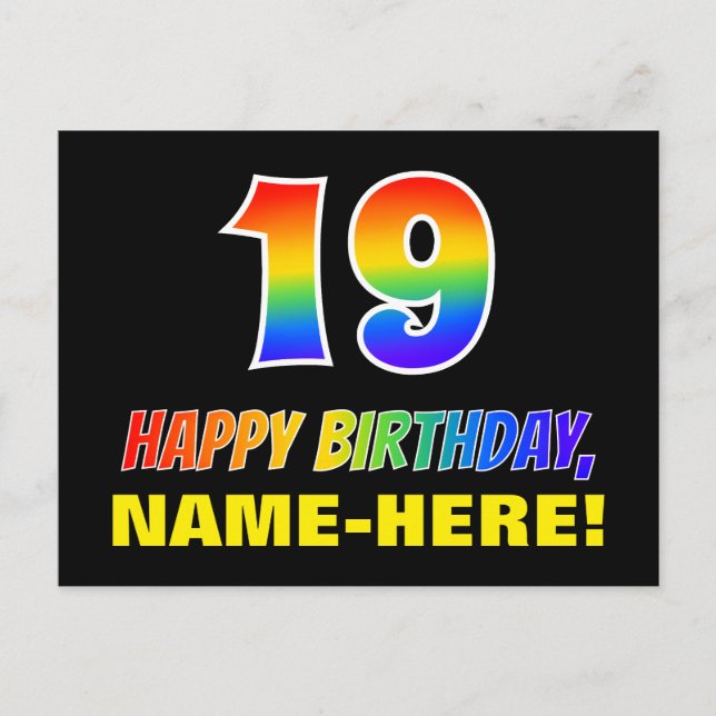 Carte Postale 19e anniversaire : Bold, amusant, simple, arc-en-c (Devant)