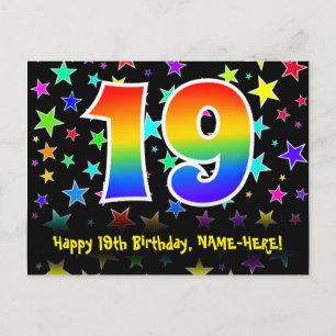 Carte Postale 19e anniversaire : Fun Stars Motif, Rainbow 19, No