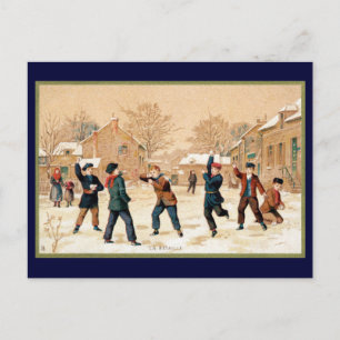 Carte Postale 19e Combat de balle de neige