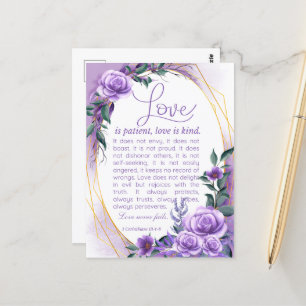 Carte Postale 1 Cor 13:4-8 L'amour est Patient Lavender Floral