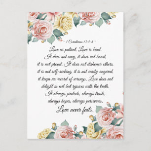 Carte Postale 1 Corinthiens 13:4-8 L'amour est patient, l'amour 