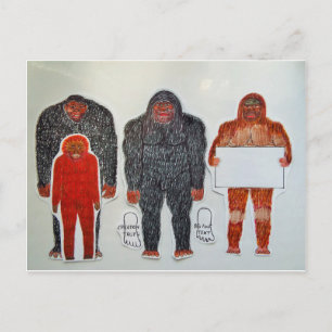 Carte Postale 1 Neandertal & 3 Big foot, en blanc, JPG