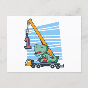 Carte Postale 1er anniversaire 1 an Grue mobile Dinosaure