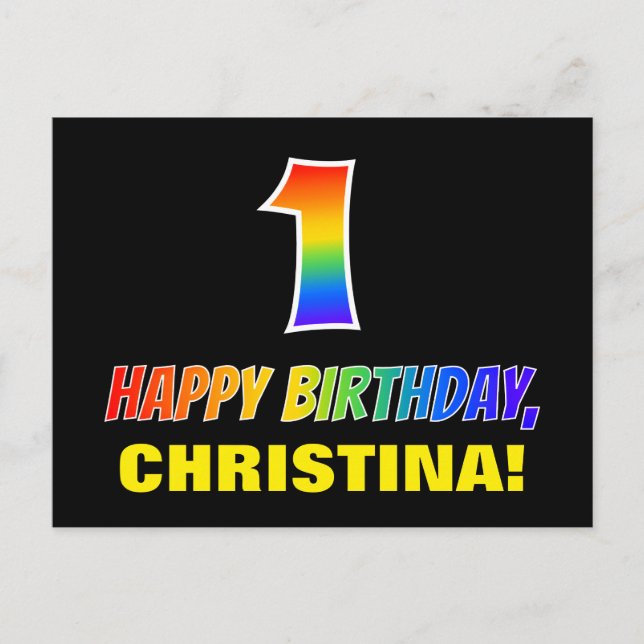 Carte Postale 1er anniversaire : Bold, amusant, simple, arc-en-c (Devant)