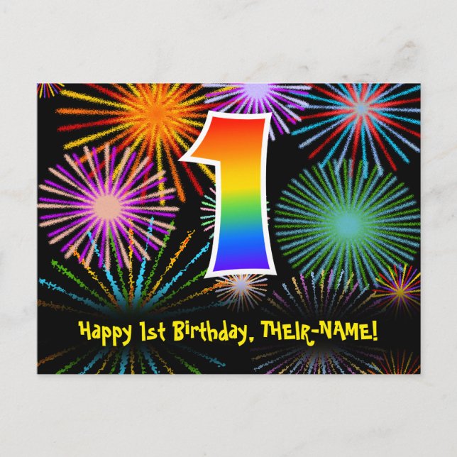 Carte Postale 1er anniversaire – Motif de feux d'artifice amusan (Devant)
